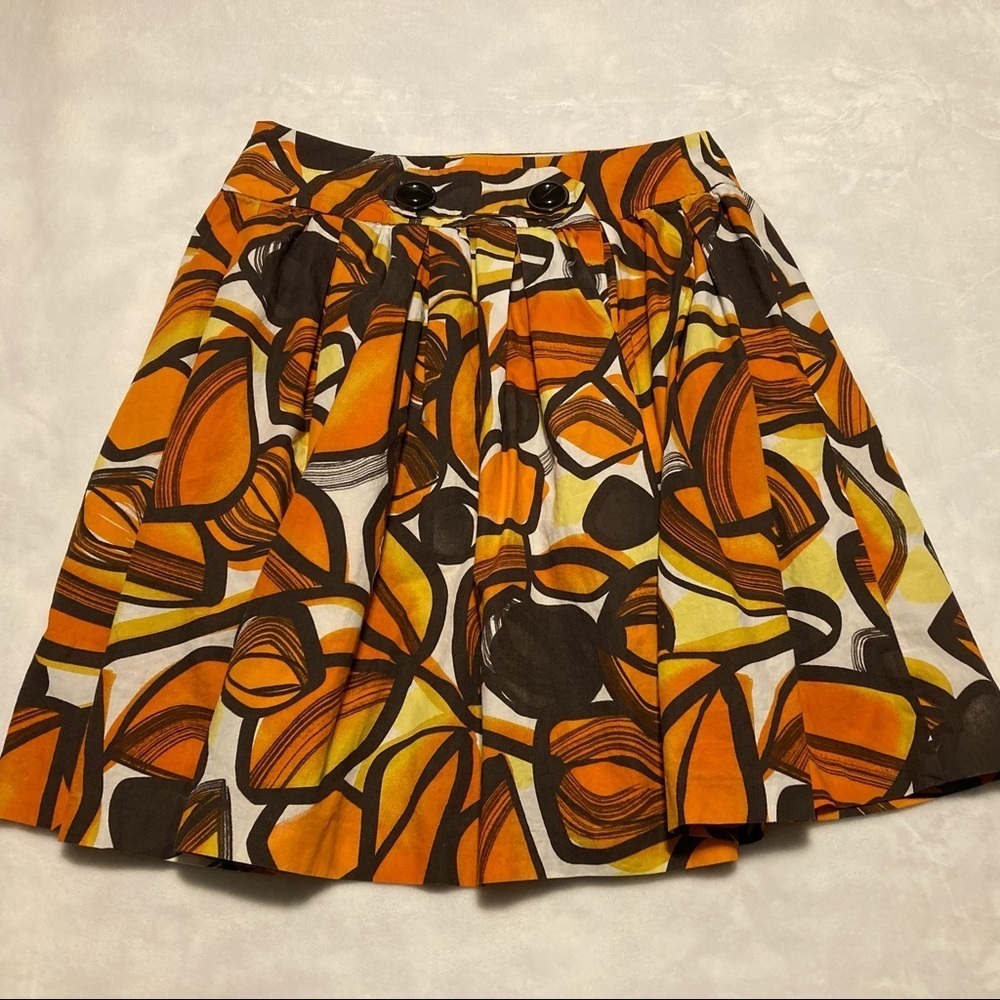 Zara Basic Modern Geo Retro Print Pleated Skirt Button Waist Detail M